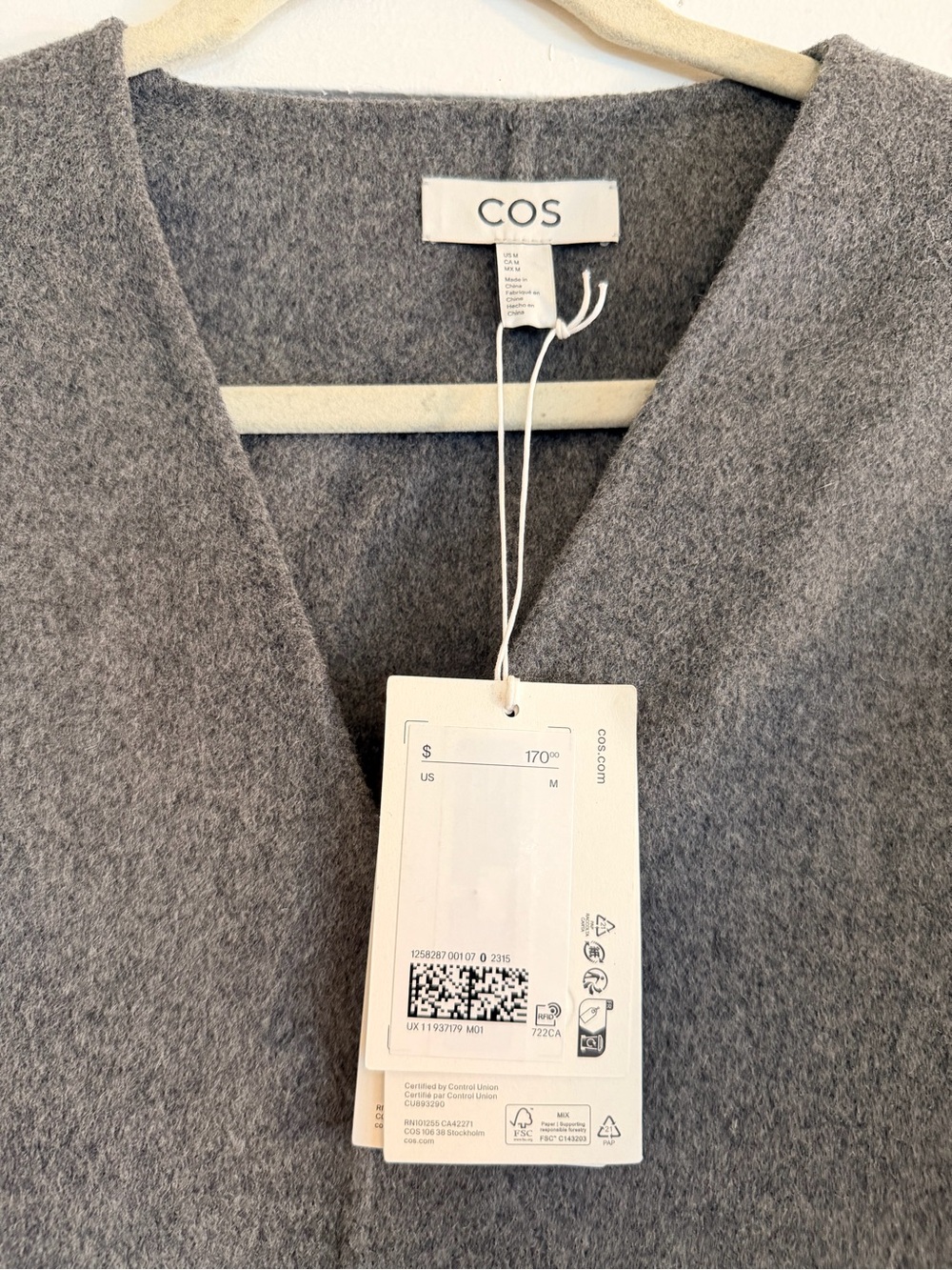 COS Women’s V-Neck Gray Wool Shift Dress